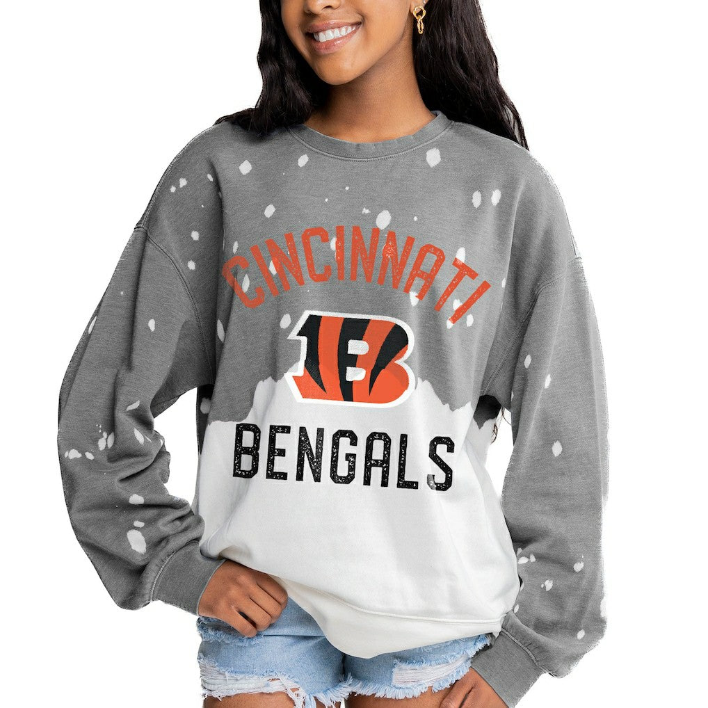 NFL Cincinnati Bengals Gameday Couture Women's Oversized Coin Toss Faded French Terry Tri-Blend Pullover Sweatshirt
