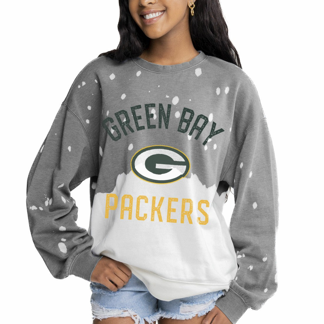 NFL Green Bay Packers Gameday Couture Women's Oversized Coin Toss Faded French Terry Tri-Blend Pullover Sweatshirt