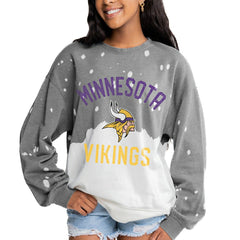 NFL Minnesota Vikings Gameday Couture Women's Oversized Coin Toss Faded French Terry Tri-Blend Pullover Sweatshirt