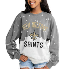 NFL New Orleans Saints Gameday Couture Women's Oversized Coin Toss Faded French Terry Tri-Blend Pullover Sweatshirt