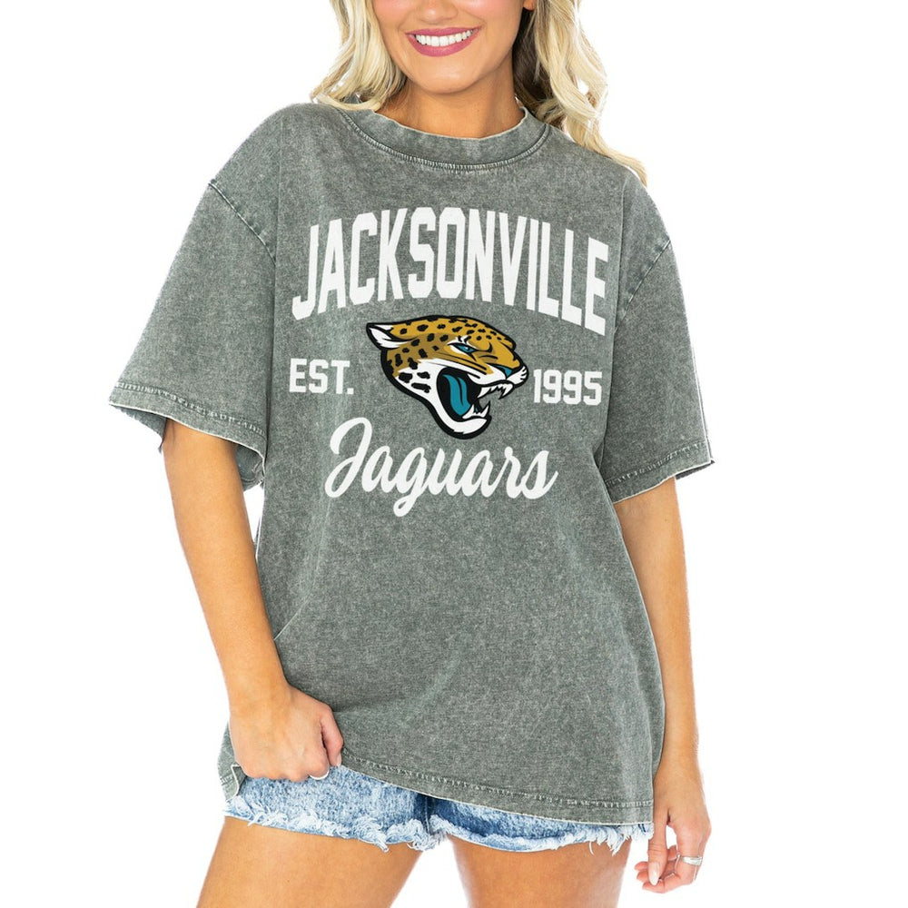NFL Jacksonville Jaguars Gameday Couture Women's Tackle Titan Boyfriend Washed T-Shirt