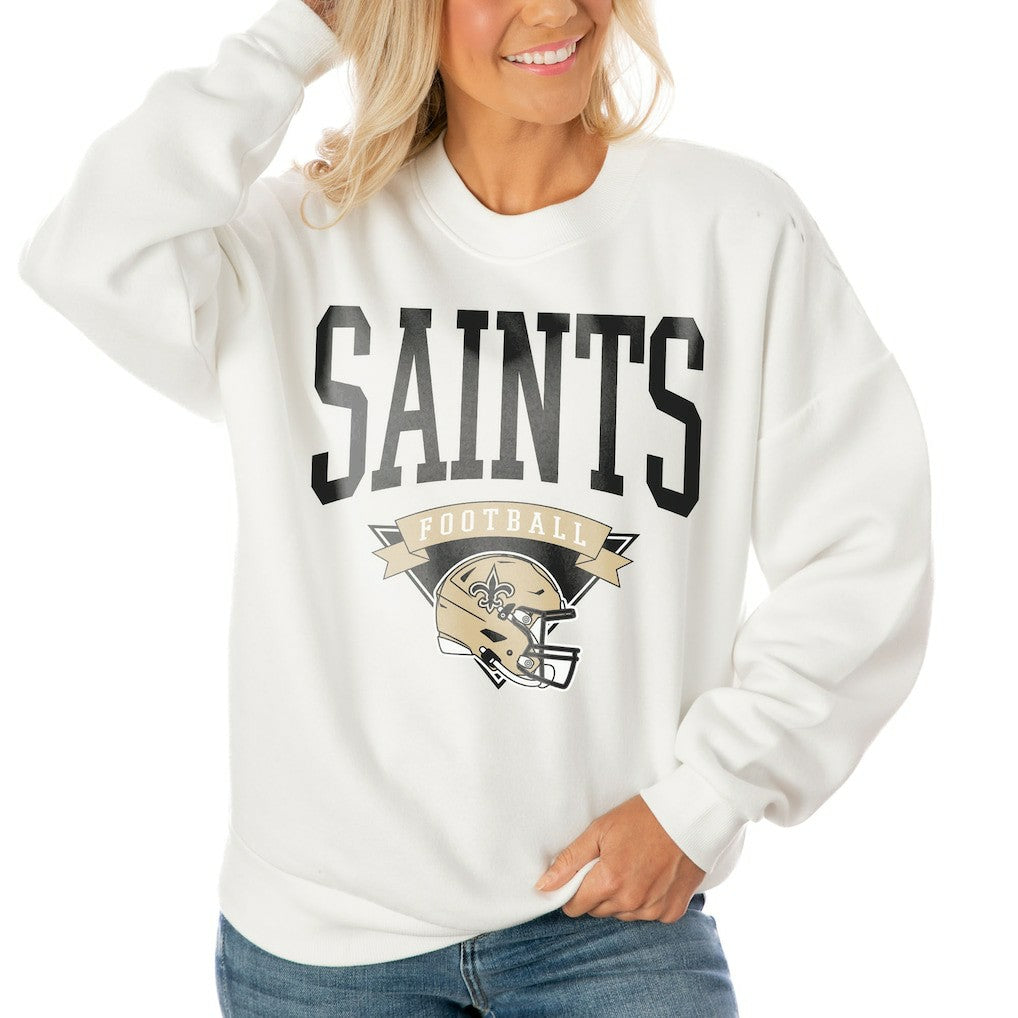 NFL New Orleans Saints Gameday Couture Women's Oversized Yard Line Tri-Blend Pullover Sweatshirt