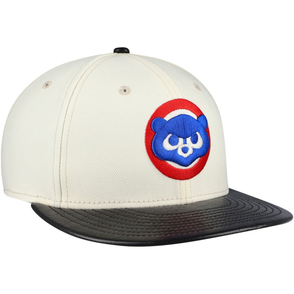 Chicago Cubs Game Night Leather Visor 59FIFTY Fitted Hat - Cream | New Era