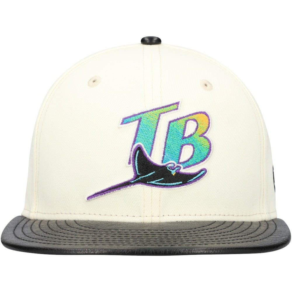 Tampa Bay Rays Game Night Leather Visor 59FIFTY Fitted Hat - Cream | New Era