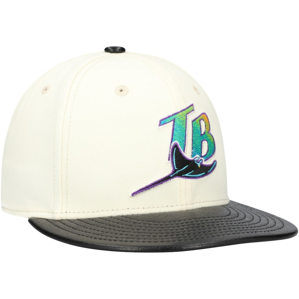 Tampa Bay Rays Game Night Leather Visor 59FIFTY Fitted Hat - Cream | New Era