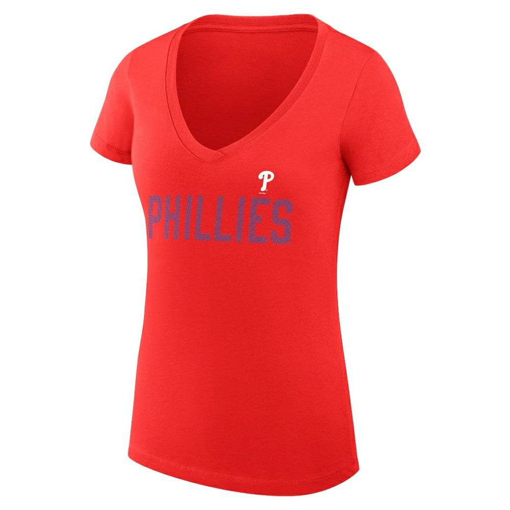 Philadelphia Phillies G-III 4Her by Carl Banks Women's Super-Slim Fit Lightweight Dot Print V-Neck T-Shirt - Red