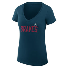 Atlanta Braves G-III 4Her by Carl Banks Women's Super-Slim Fit Lightweight Dot Print V-Neck T-Shirt - Navy