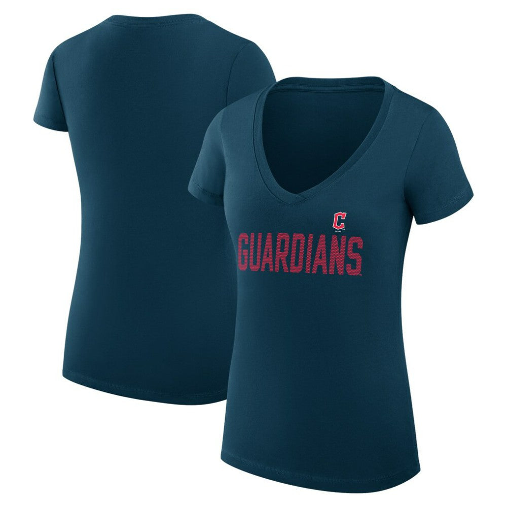 Cleveland Guardians G-III 4Her by Carl Banks Women's Super-Slim Fit Lightweight Dot Print V-Neck T-Shirt - Navy