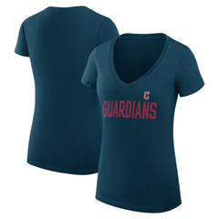 Cleveland Guardians G-III 4Her by Carl Banks Women's Super-Slim Fit Lightweight Dot Print V-Neck T-Shirt - Navy
