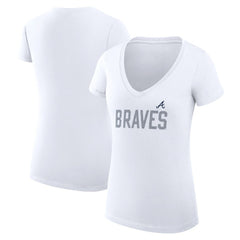 Atlanta Braves G-III 4Her by Carl Banks Women's Super-Slim Fit Lightweight Dot Print V-Neck T-Shirt - White