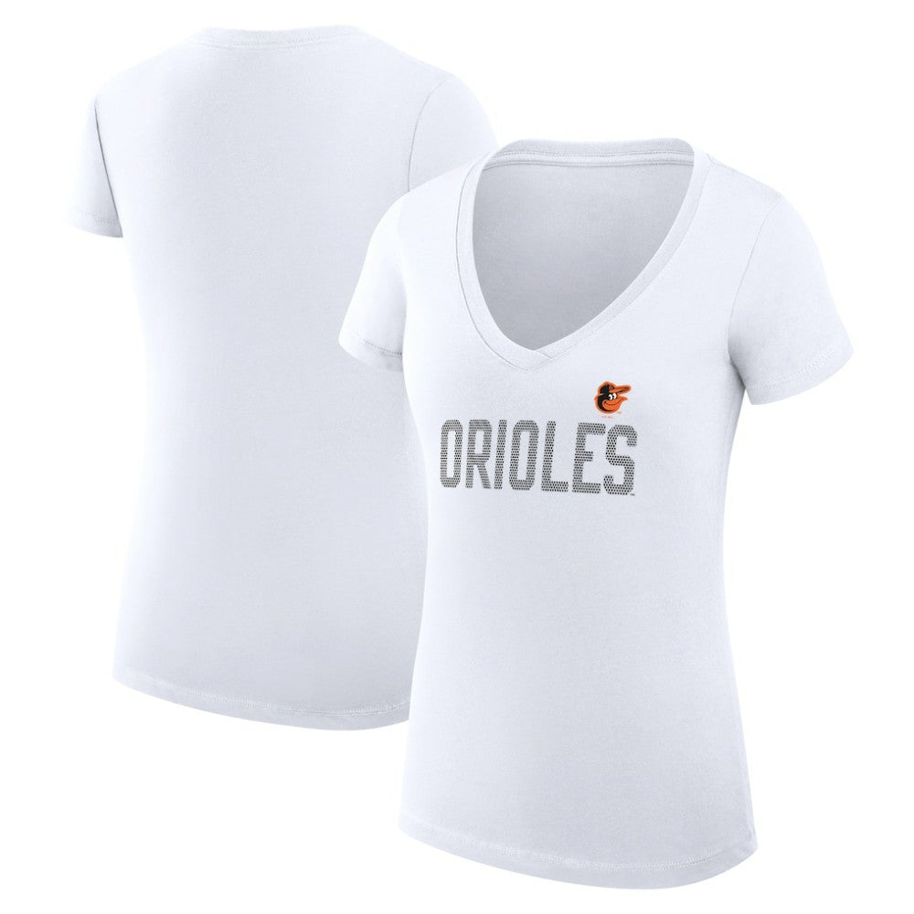 Baltimore Orioles G-III 4Her by Carl Banks Women's Super-Slim Fit Lightweight Dot Print V-Neck T-Shirt - White