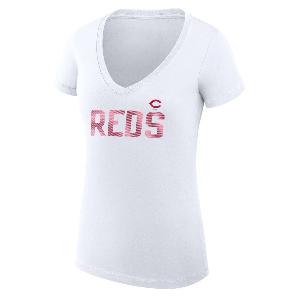 Cincinnati Reds G-III 4Her by Carl Banks Women's Super-Slim Fit Lightweight Dot Print V-Neck T-Shirt - White