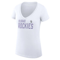 Colorado Rockies G-III 4Her by Carl Banks Women's Super-Slim Fit Lightweight Dot Print V-Neck T-Shirt - White