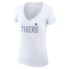 Detroit Tigers G-III 4Her by Carl Banks Women's Super-Slim Fit Lightweight Dot Print V-Neck T-Shirt - White