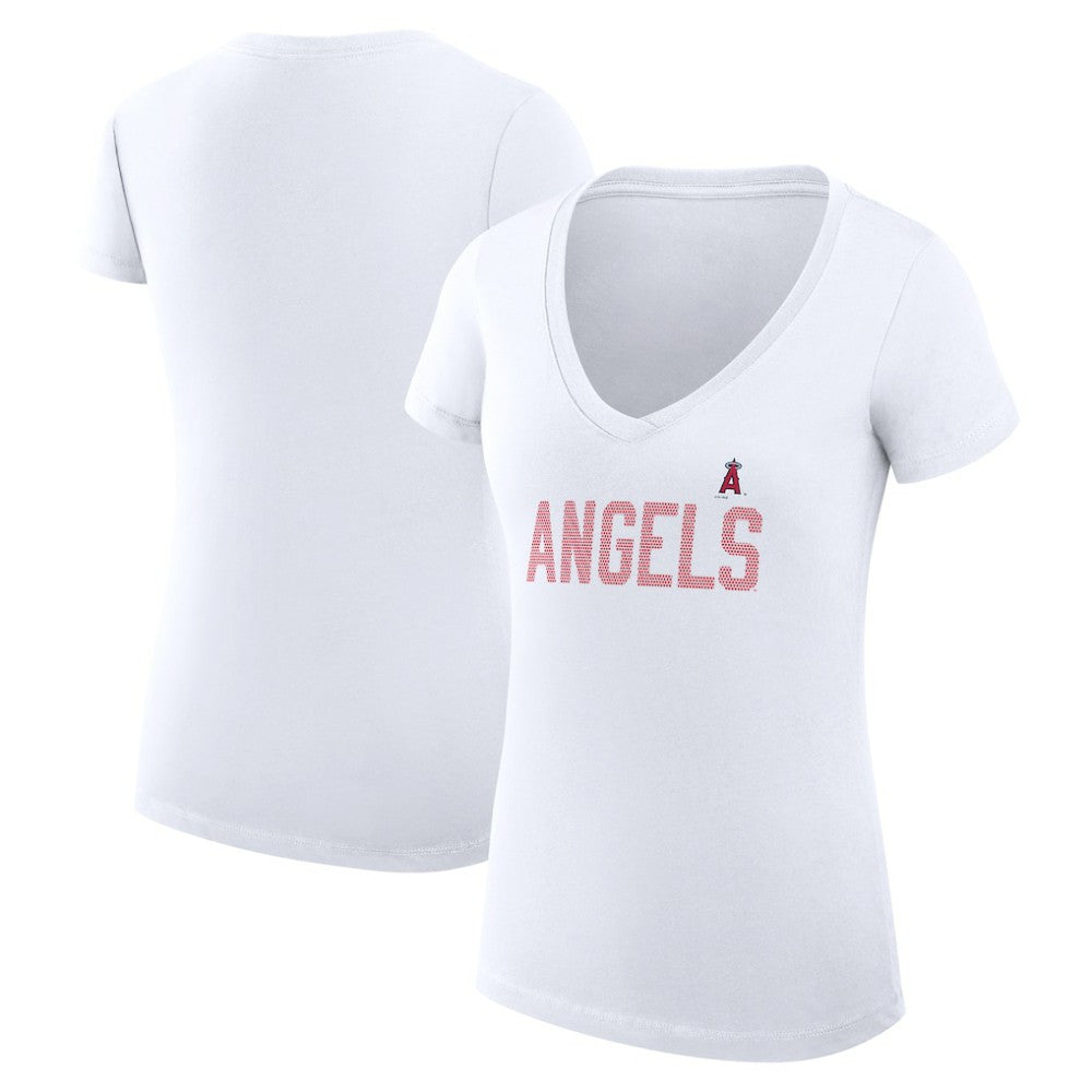 Los Angeles Angels G-III 4Her by Carl Banks Women's Super-Slim Fit Lightweight Dot Print V-Neck T-Shirt - White