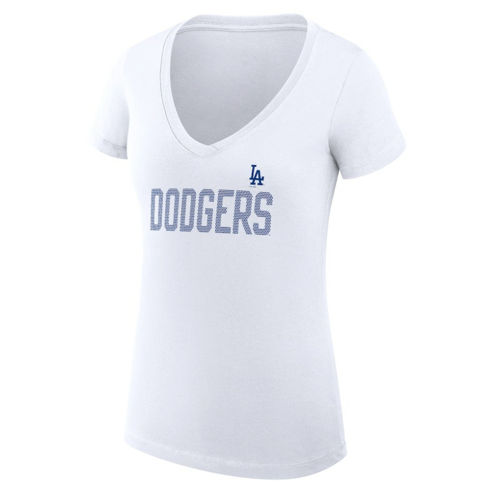 Los Angeles Dodgers G-III 4Her by Carl Banks Women's Super-Slim Fit Lightweight Dot Print V-Neck T-Shirt - White