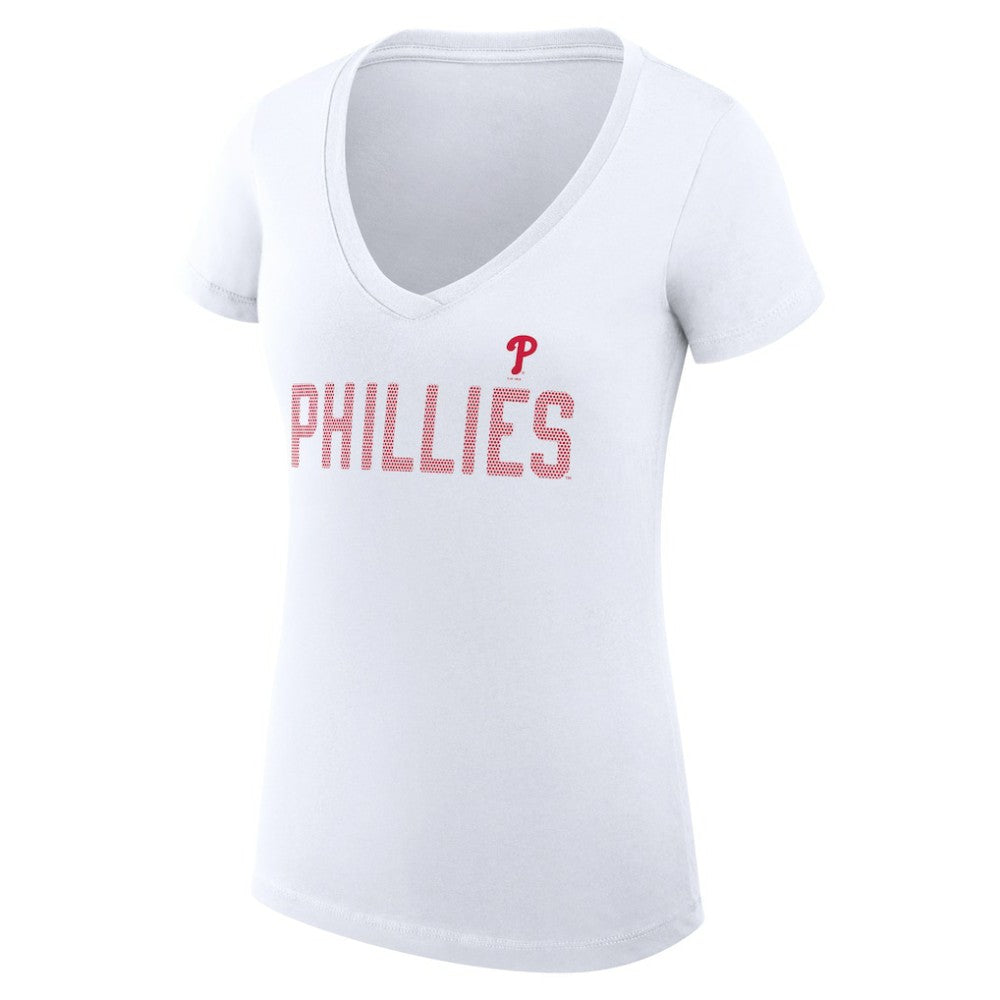 Philadelphia Phillies G-III 4Her by Carl Banks Women's Super-Slim Fit Lightweight Dot Print V-Neck T-Shirt - White