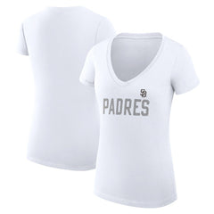 San Diego Padres G-III 4Her by Carl Banks Women's Super-Slim Fit Lightweight Dot Print V-Neck T-Shirt - White