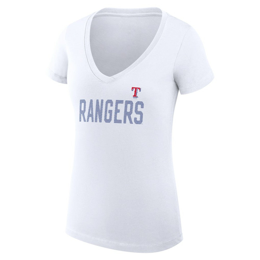 Texas Rangers G-III 4Her by Carl Banks Women's Super-Slim Fit Lightweight Dot Print V-Neck T-Shirt - White