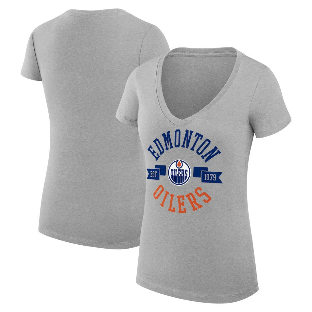 Edmonton Oilers G-III 4Her by Carl Banks Women's Super-Slim Fit Lightweight City Graphic V-Neck T-Shirt
