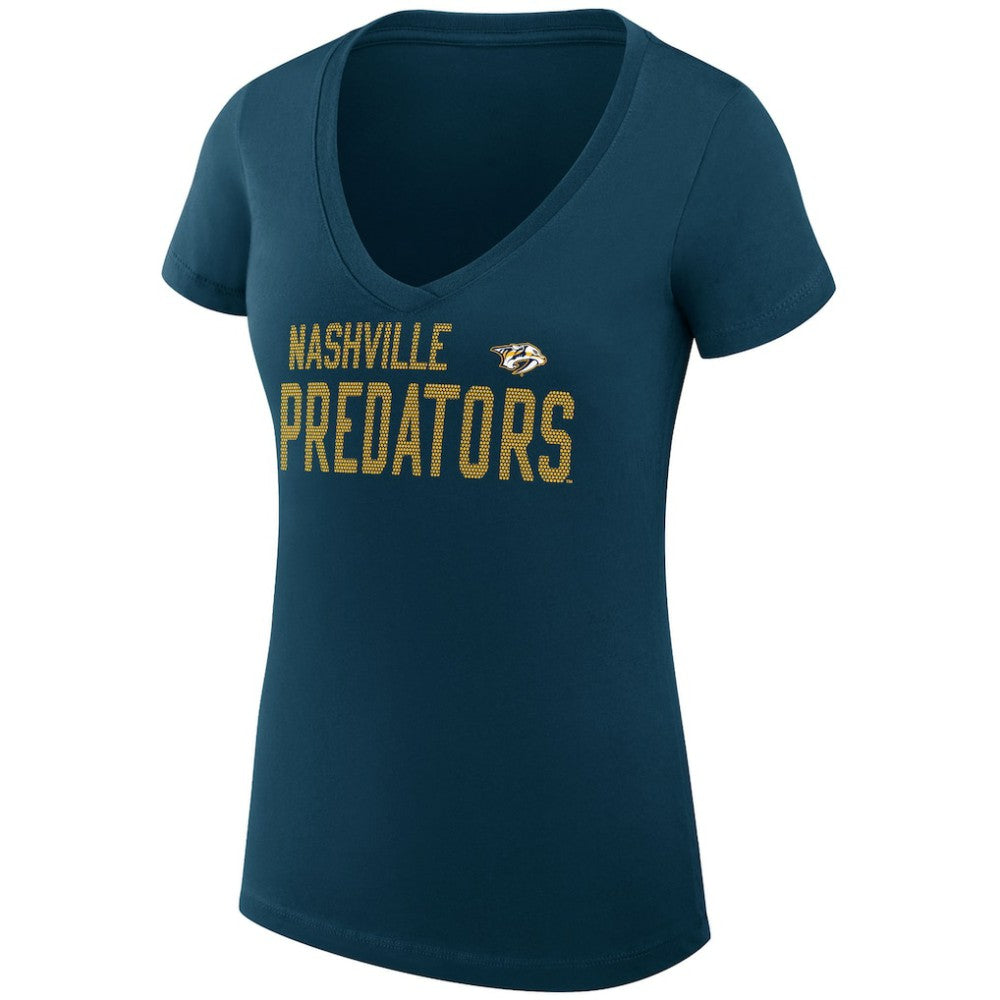 Nashville Predators G-III 4Her by Carl Banks Women's Super-Slim Fit Lightweight Dot Print Team V-Neck T-Shirt