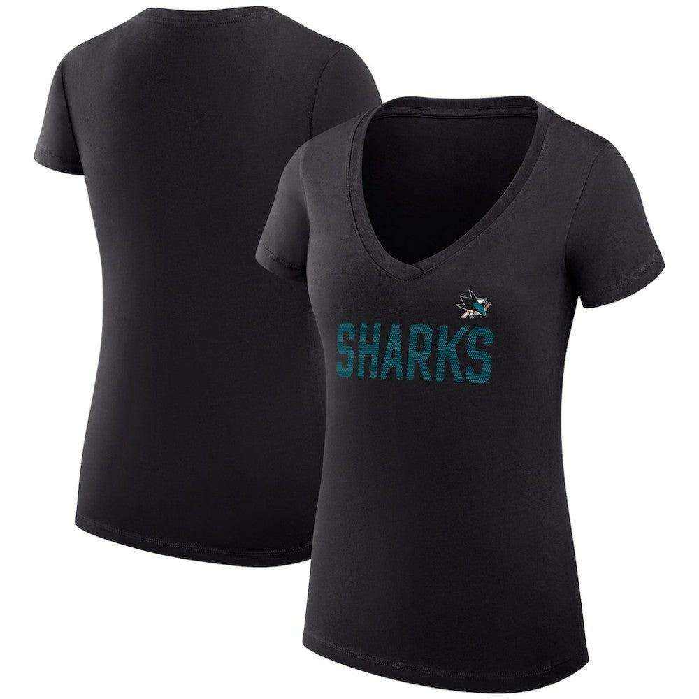 San Jose Sharks G-III 4Her by Carl Banks Women's Super-Slim Fit Lightweight Dot Print Team V-Neck T-Shirt