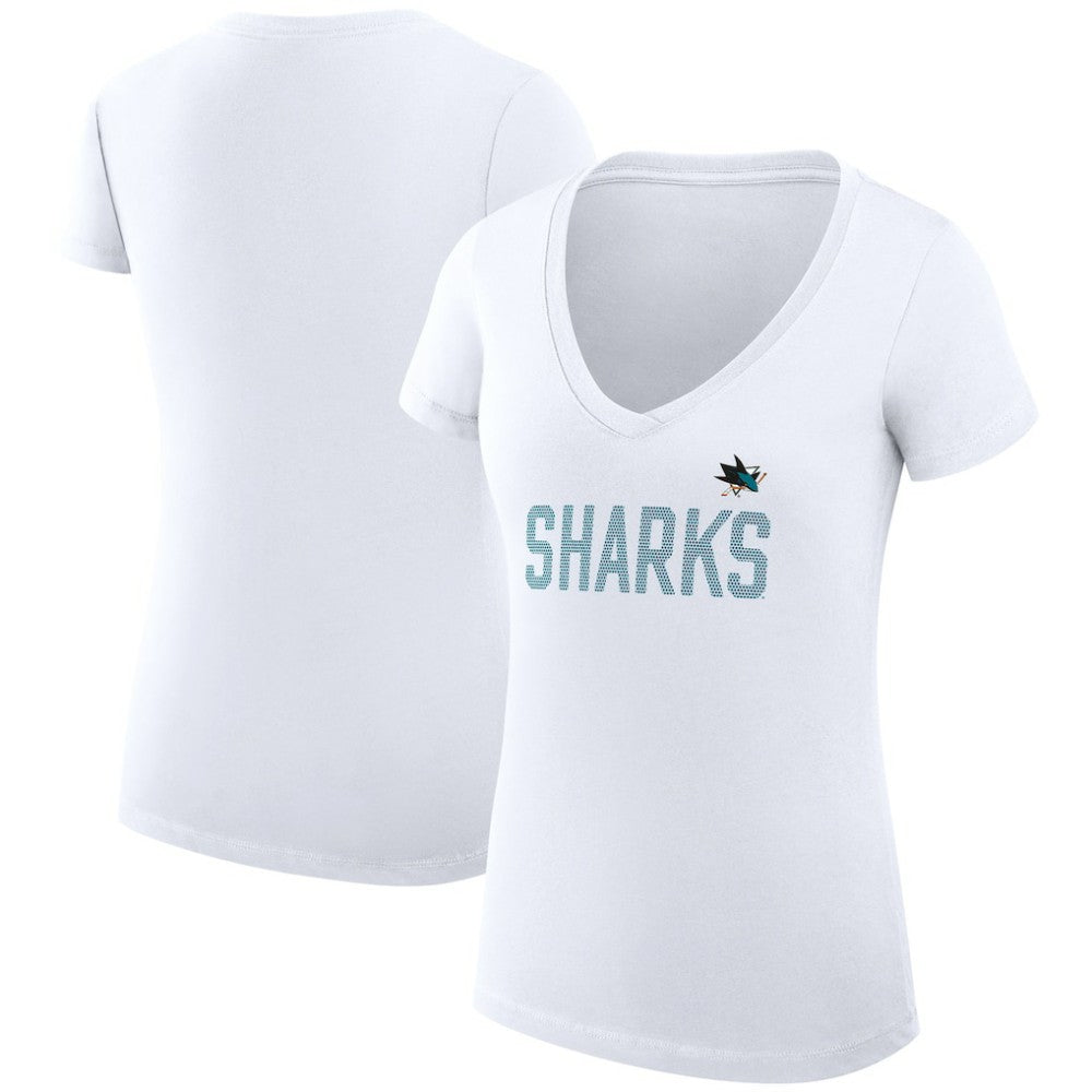 San Jose Sharks G-III 4Her by Carl Banks Women's Super-Slim Fit Lightweight Dot Print Team V-Neck T-Shirt