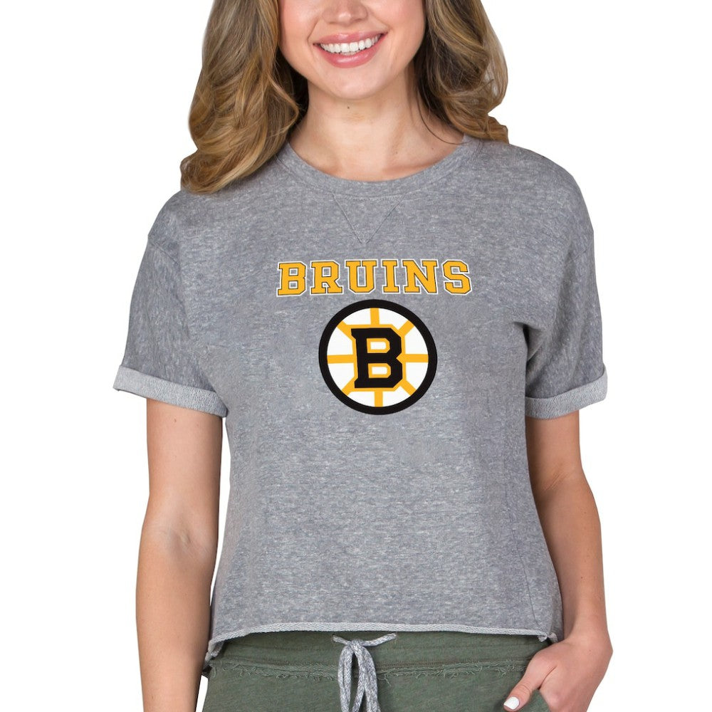 Boston Bruins Concepts Sport Women's Tri-Blend Mainstream Terry Short Sleeve Sweatshirt Top