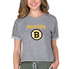 Boston Bruins Concepts Sport Women's Tri-Blend Mainstream Terry Short Sleeve Sweatshirt Top