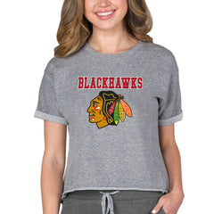 Chicago Blackhawks Concepts Sport Women's Tri-Blend Mainstream Terry Short Sleeve Sweatshirt Top