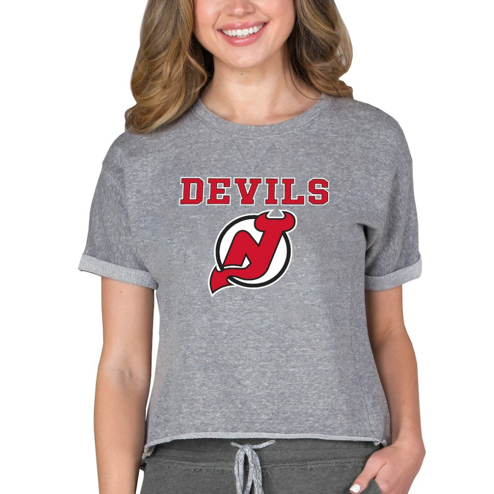 New Jersey Devils Concepts Sport Women's Tri-Blend Mainstream Terry Short Sleeve Sweatshirt Top