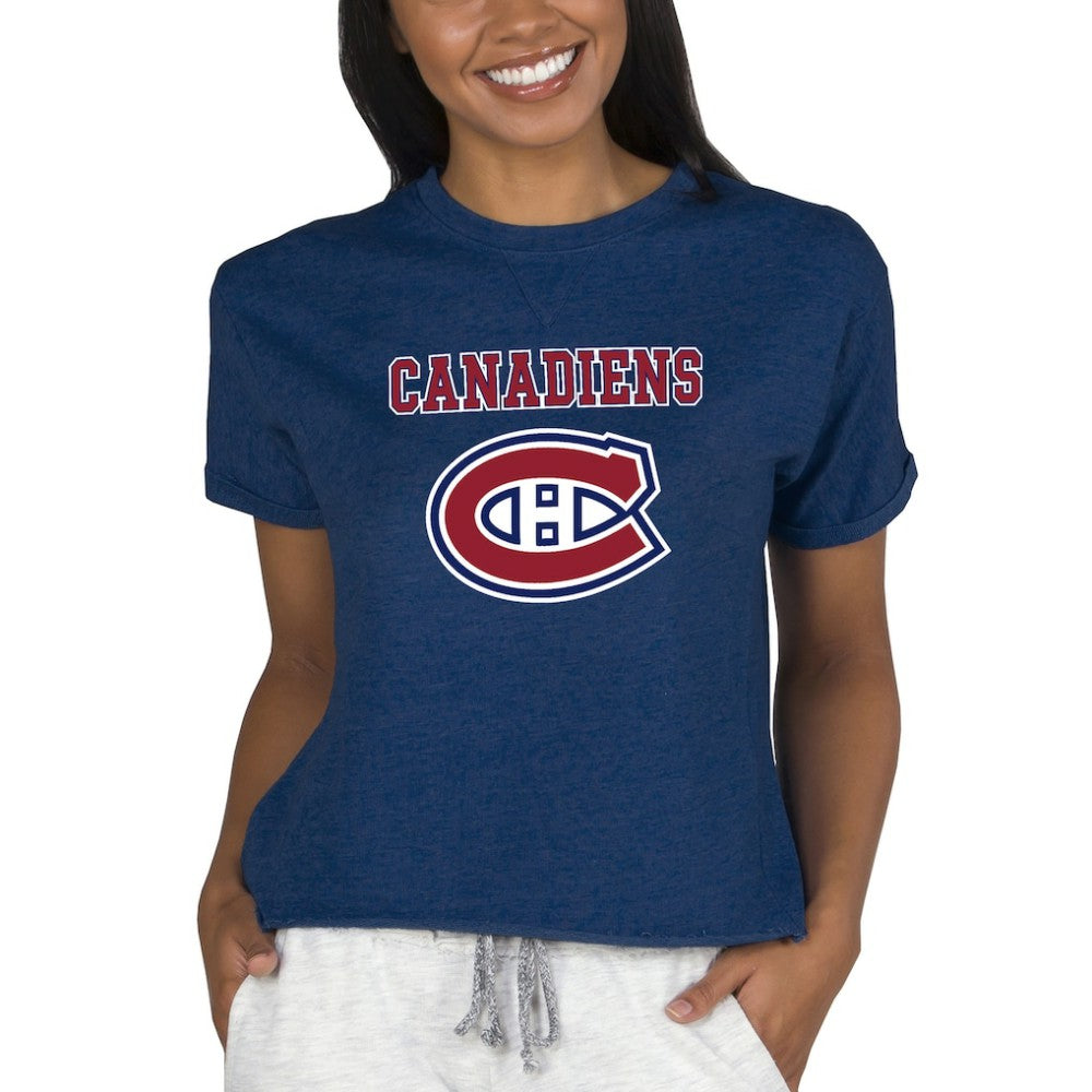 Montreal Canadiens Concepts Sport Women's Tri-Blend Mainstream Terry Short Sleeve Sweatshirt Top