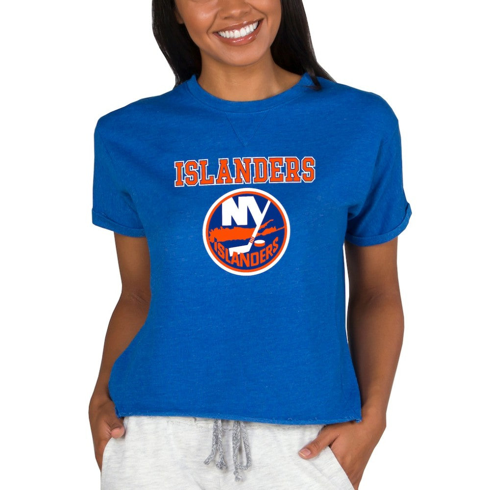 New York Islanders Concepts Sport Women's Tri-Blend Mainstream Terry Short Sleeve Sweatshirt Top
