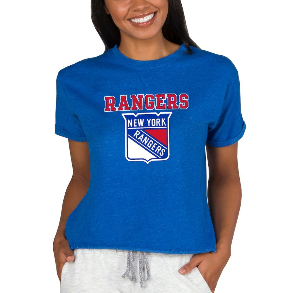 New York Rangers Concepts Sport Women's Tri-Blend Mainstream Terry Short Sleeve Sweatshirt Top