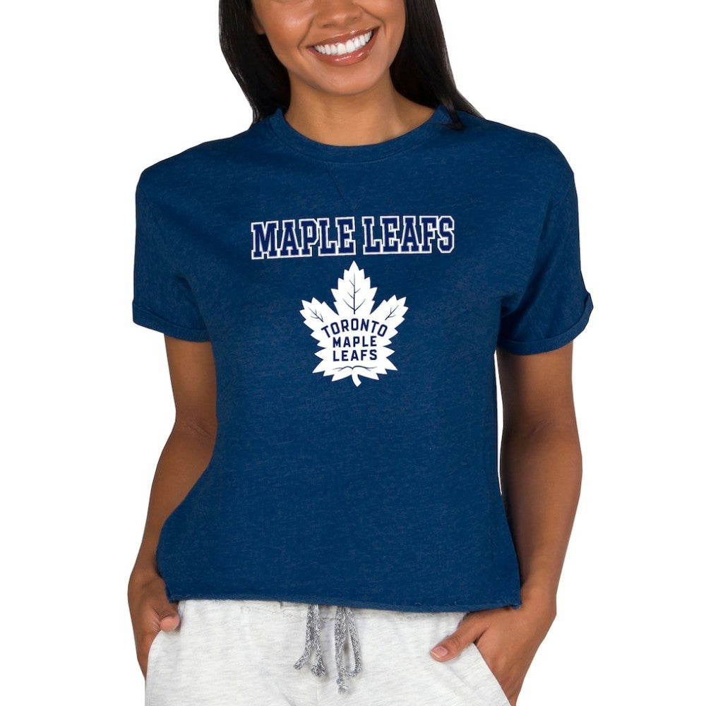 Toronto Maple Leafs Concepts Sport Women's Tri-Blend Mainstream Terry Short Sleeve Sweatshirt Top