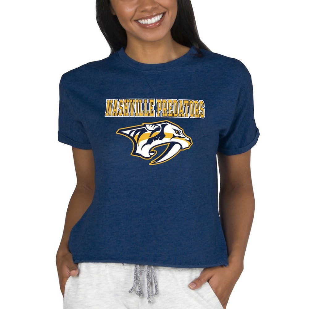 Nashville Predators Concepts Sport Women's Tri-Blend Mainstream Terry Short Sleeve Sweatshirt Top