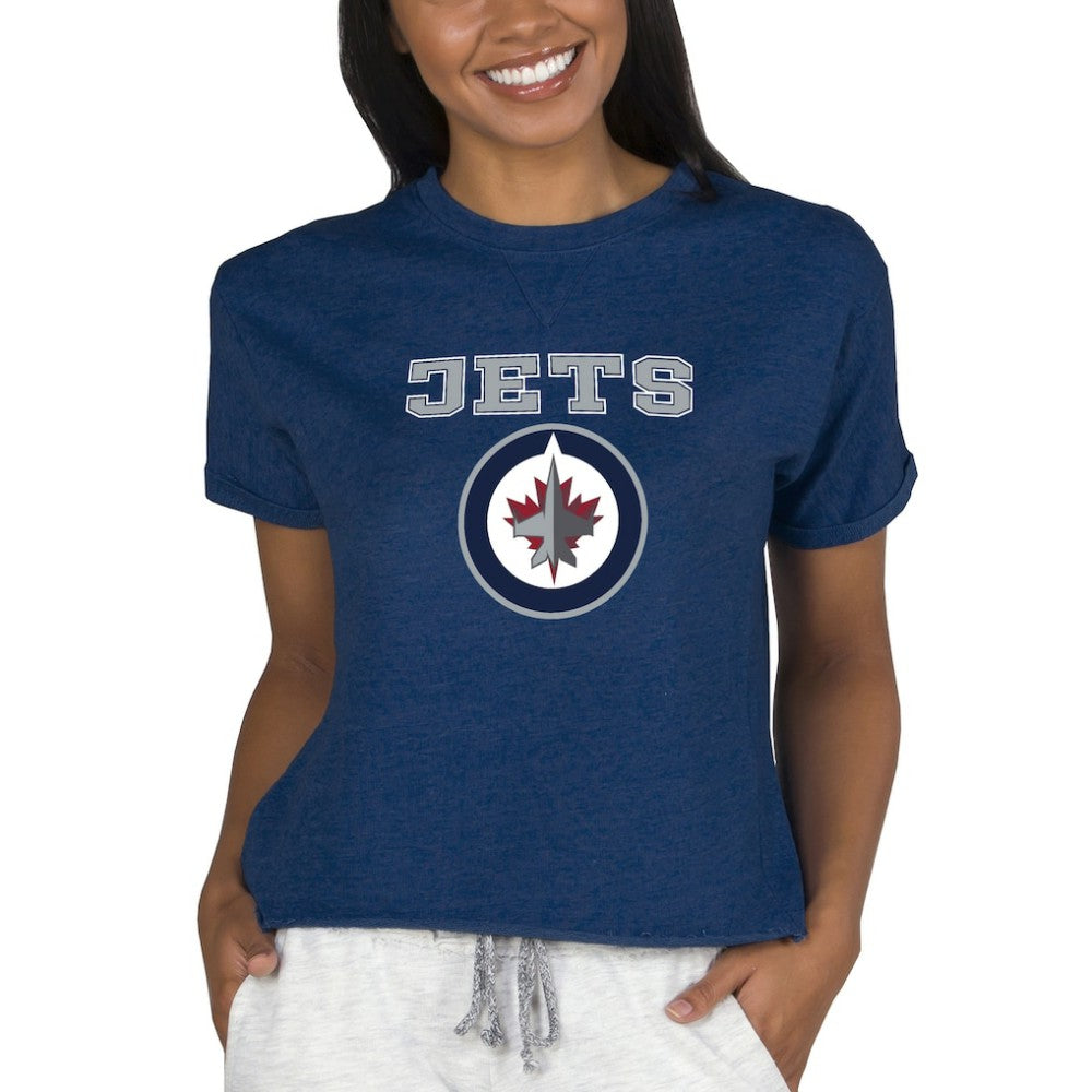 Winnipeg Jets Concepts Sport Women's Tri-Blend Mainstream Terry Short Sleeve Sweatshirt Top