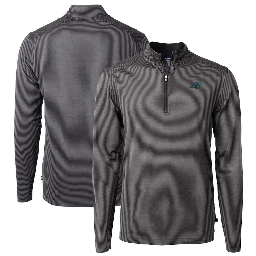 NFL Carolina Panthers Cutter & Buck Virtue Eco Pique Micro Stripe Recycled Quarter-Zip Pullover Top