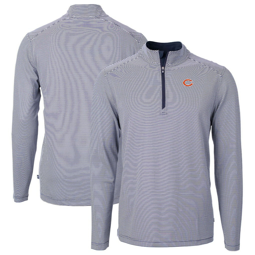 NFL Chicago Bears Cutter & Buck Virtue Eco Pique Micro Stripe Recycled Quarter-Zip Pullover Top