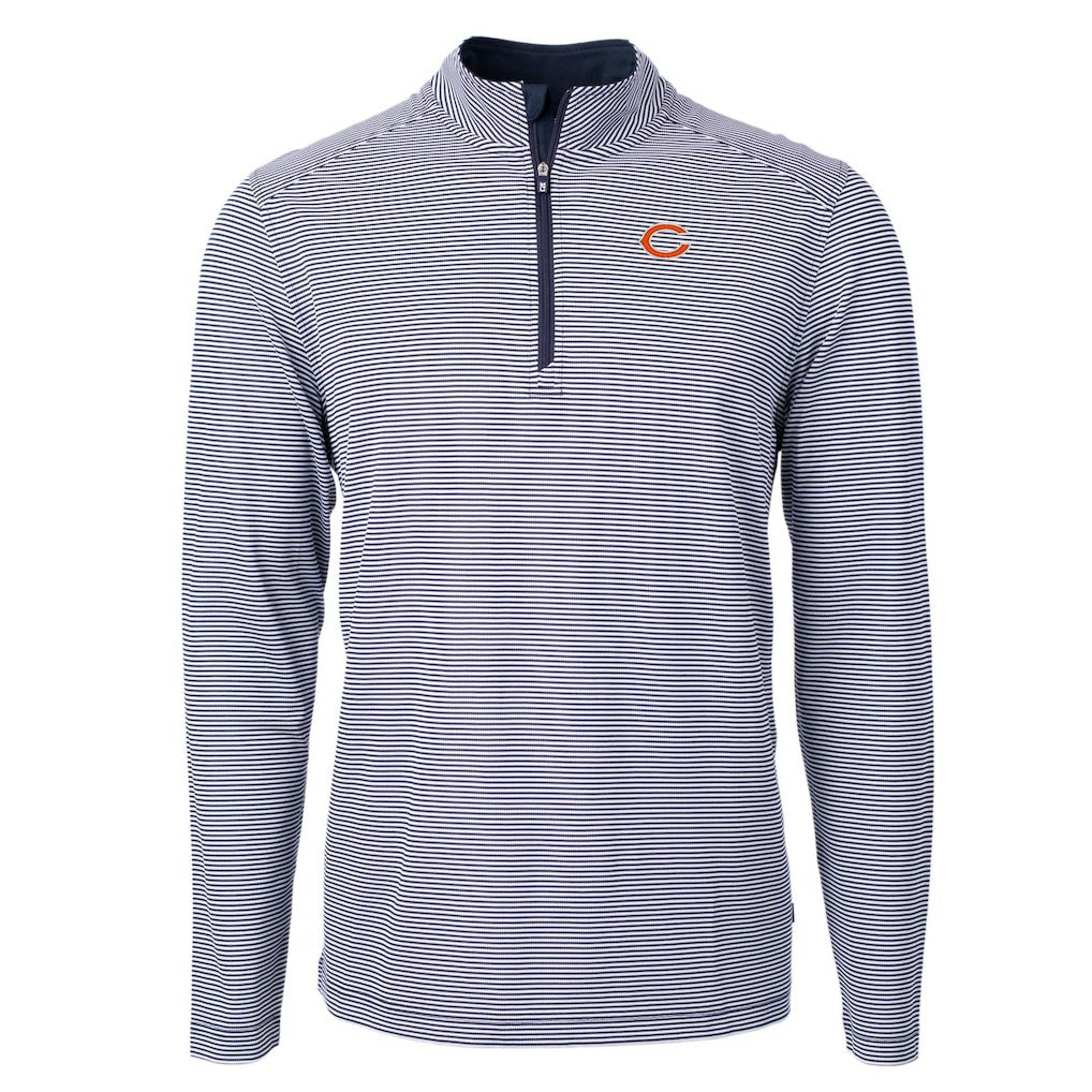 NFL Chicago Bears Cutter & Buck Virtue Eco Pique Micro Stripe Recycled Quarter-Zip Pullover Top