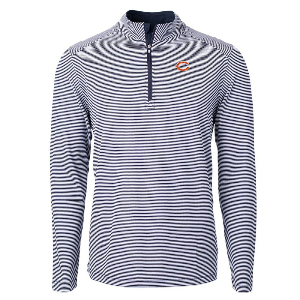 NFL Chicago Bears Cutter & Buck Virtue Eco Pique Micro Stripe Recycled Quarter-Zip Pullover Top