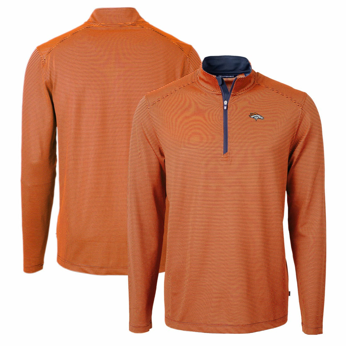 NFL Denver Broncos Cutter & Buck Virtue Eco Pique Micro Stripe Recycled Quarter-Zip Pullover Top