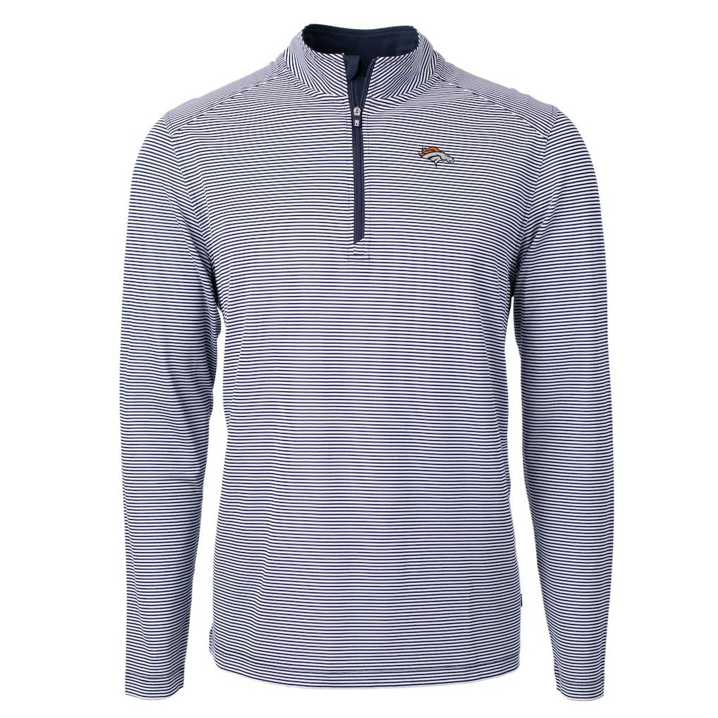 NFL Denver Broncos Cutter & Buck Virtue Eco Pique Micro Stripe Recycled Quarter-Zip Pullover Top