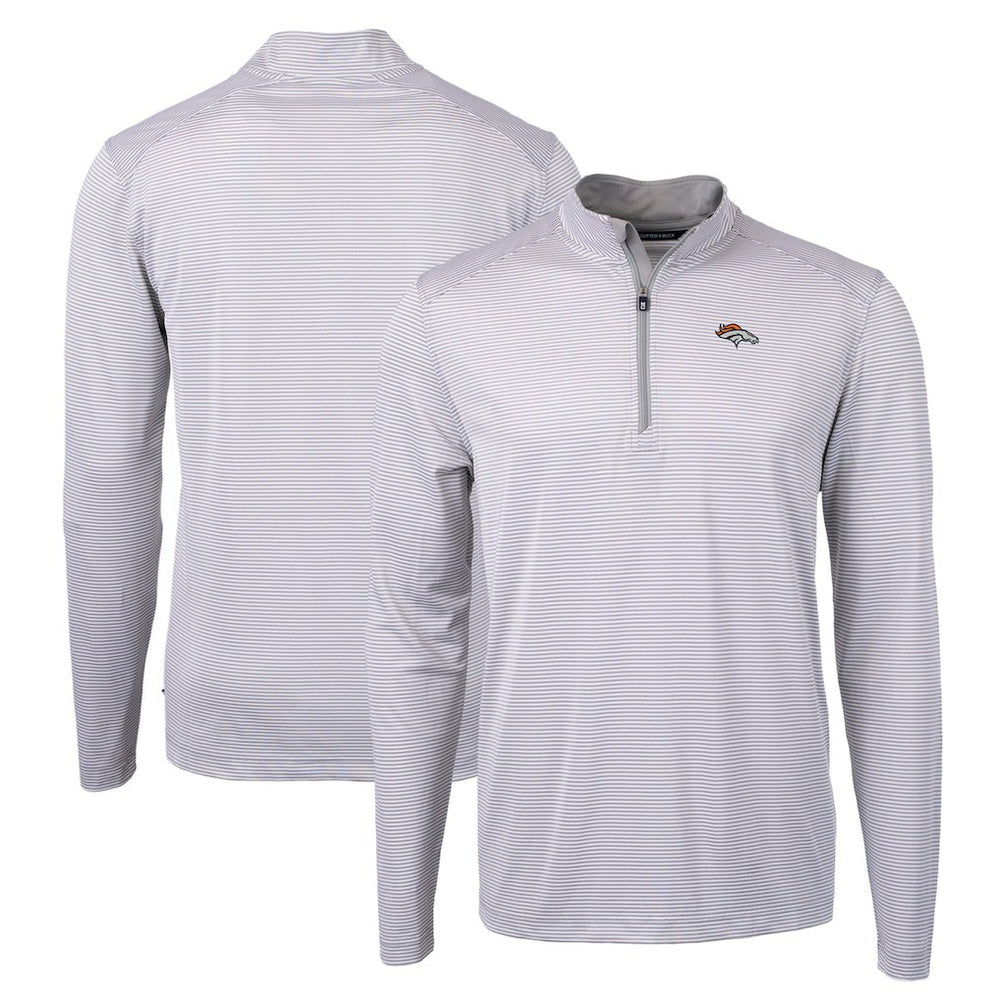 NFL Denver Broncos Cutter & Buck Virtue Eco Pique Micro Stripe Recycled Quarter-Zip Pullover Top
