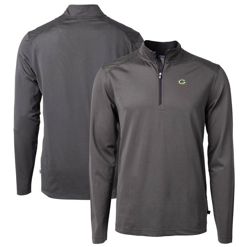 NFL Green Bay Packers Cutter & Buck Virtue Eco Pique Micro Stripe Recycled Quarter-Zip Pullover Top