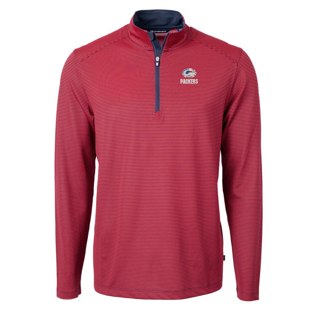 NFL Green Bay Packers Cutter & Buck Virtue Eco Pique Micro Stripe Recycled Quarter-Zip Pullover Top