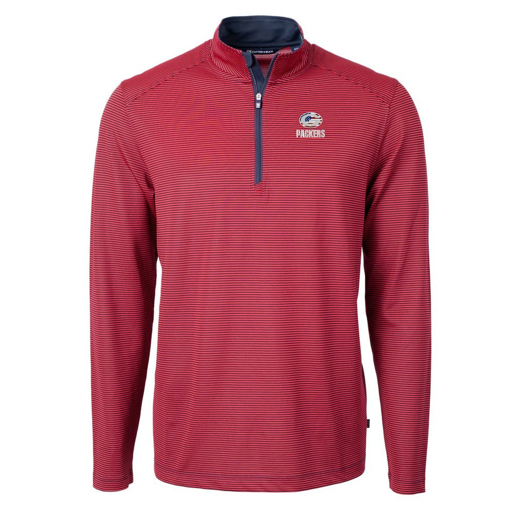 NFL Green Bay Packers Cutter & Buck Virtue Eco Pique Micro Stripe Recycled Quarter-Zip Pullover Top