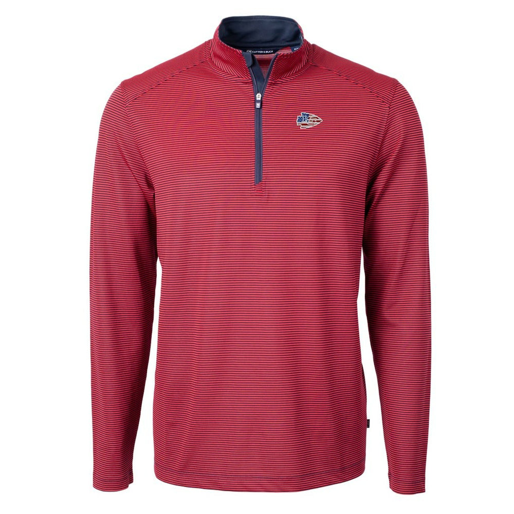 NFL Kansas City Chiefs Cutter & Buck Virtue Eco Pique Micro Stripe Recycled Quarter-Zip Pullover Top