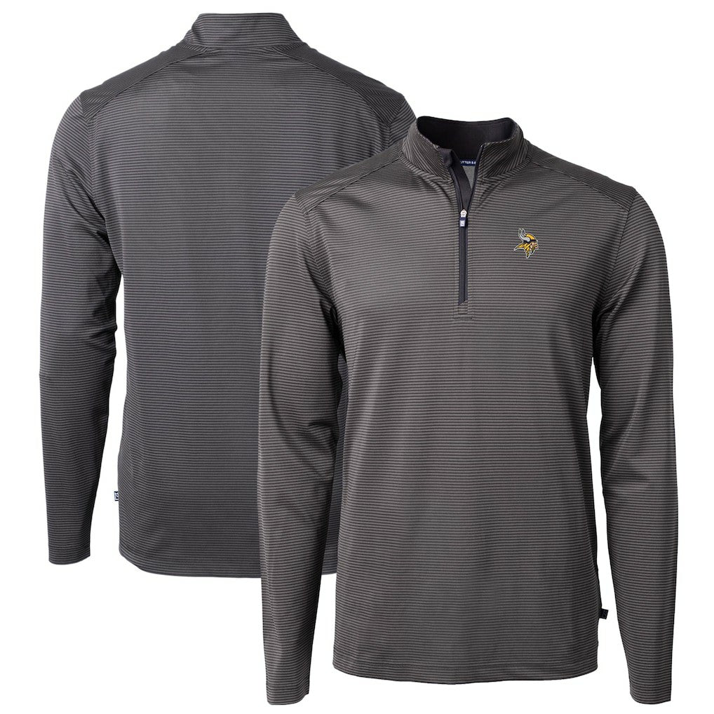 NFL Minnesota Vikings Cutter & Buck Virtue Eco Pique Micro Stripe Recycled Quarter-Zip Pullover Top