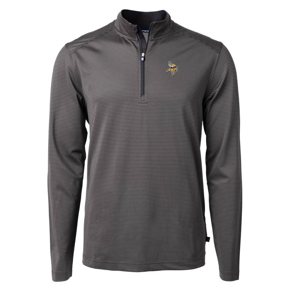 NFL Minnesota Vikings Cutter & Buck Virtue Eco Pique Micro Stripe Recycled Quarter-Zip Pullover Top